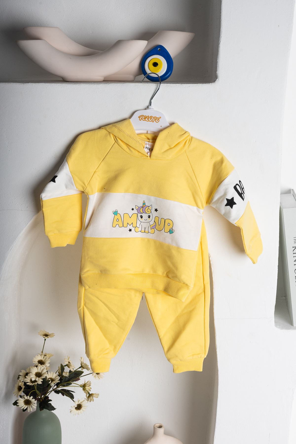 Kapşonlu Sarı 2'li Bebe Takım