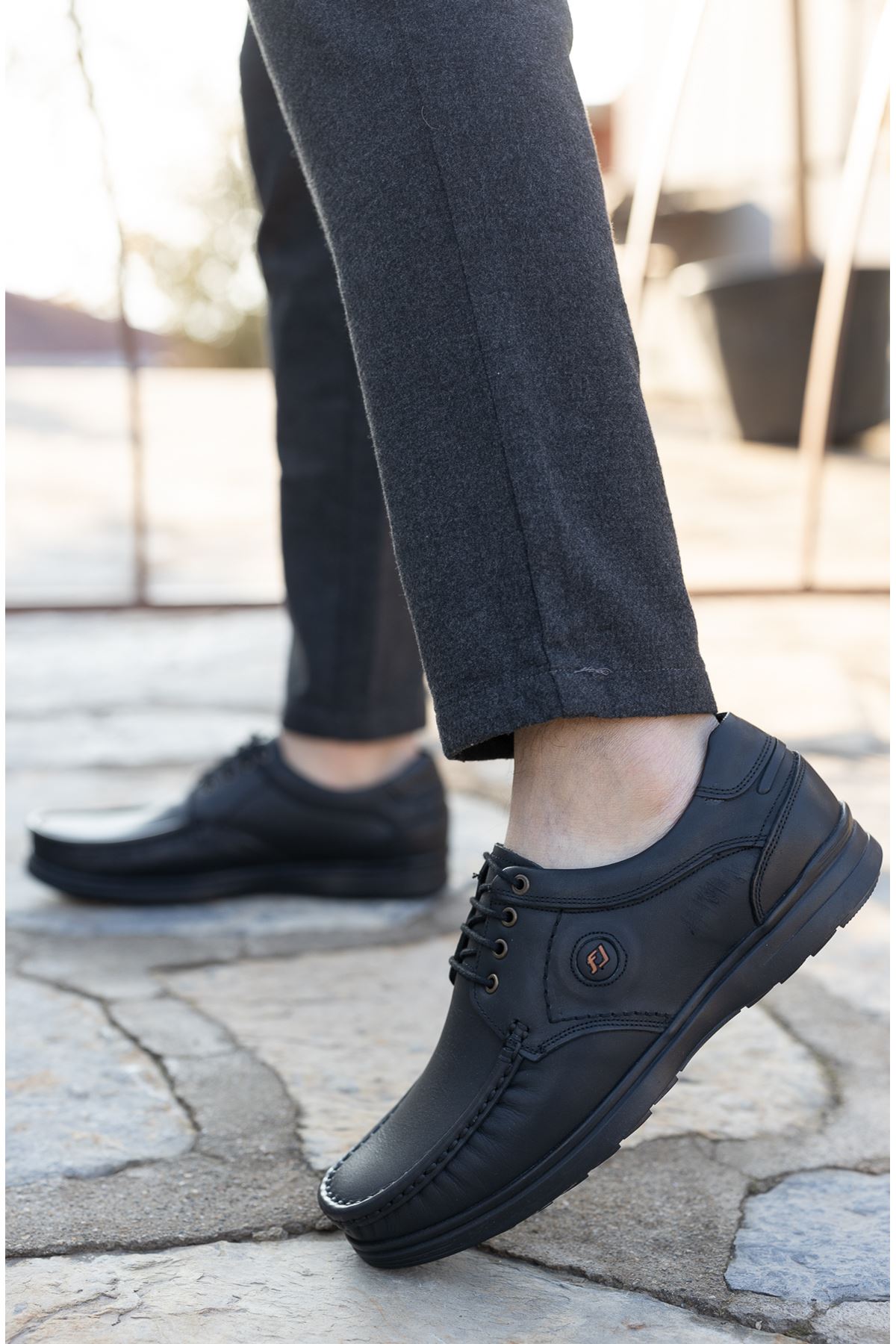İp Bağcıklı Siyah Cilt Erkek Ayakkabı