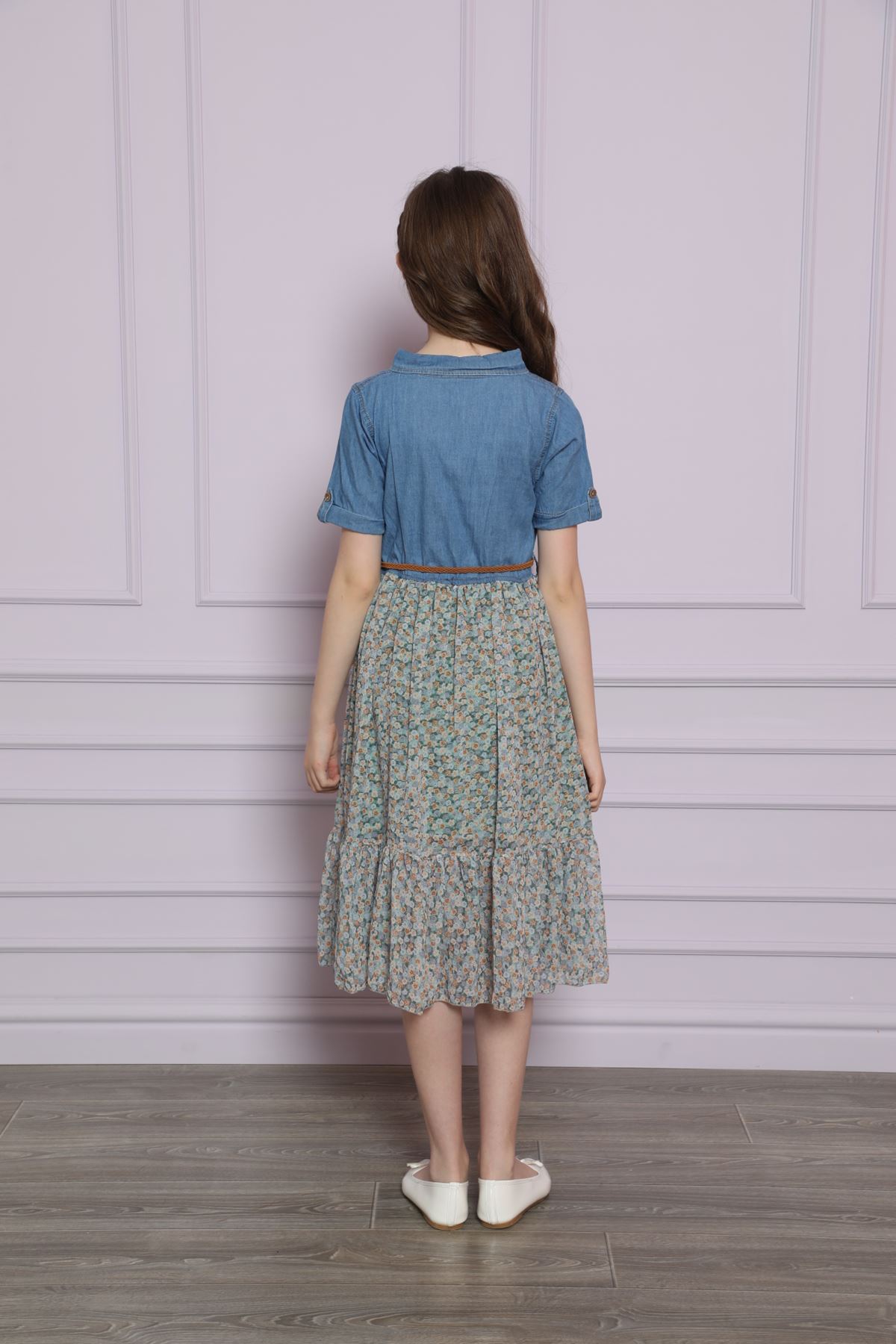 Robası Kot Şifon Kız Çocuk Elbise