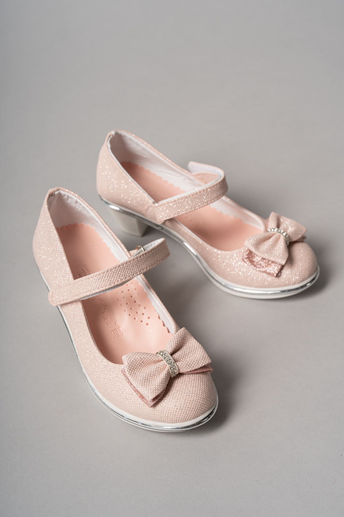 Topuklu Fiyonklu Pudra Star Kız Çocuk Ayakkabı