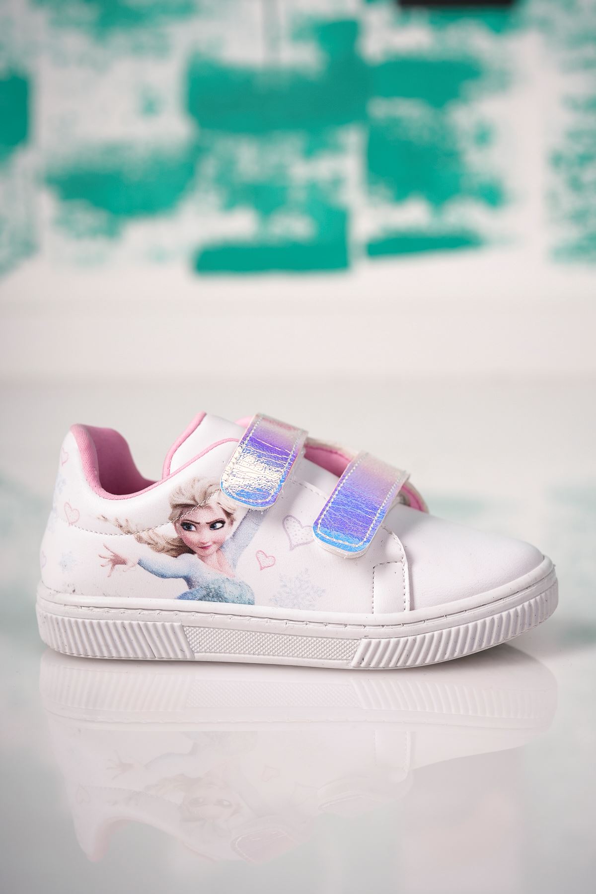 Cırtlı Hologram Baskılı Beyaz Bebe Ayakkabı