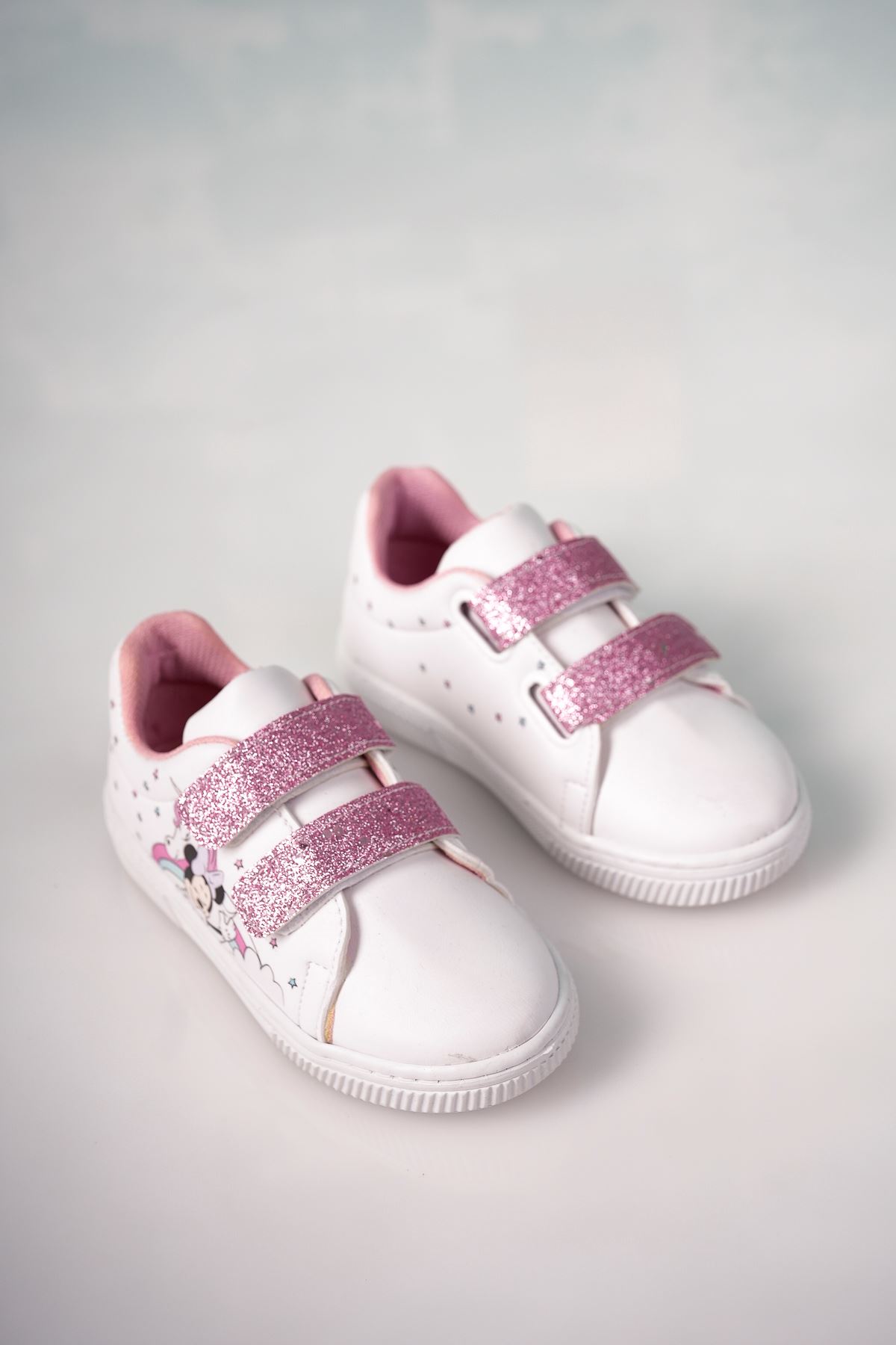 Cırtlı Pudra Baskılı Beyaz Bebe Ayakkabı