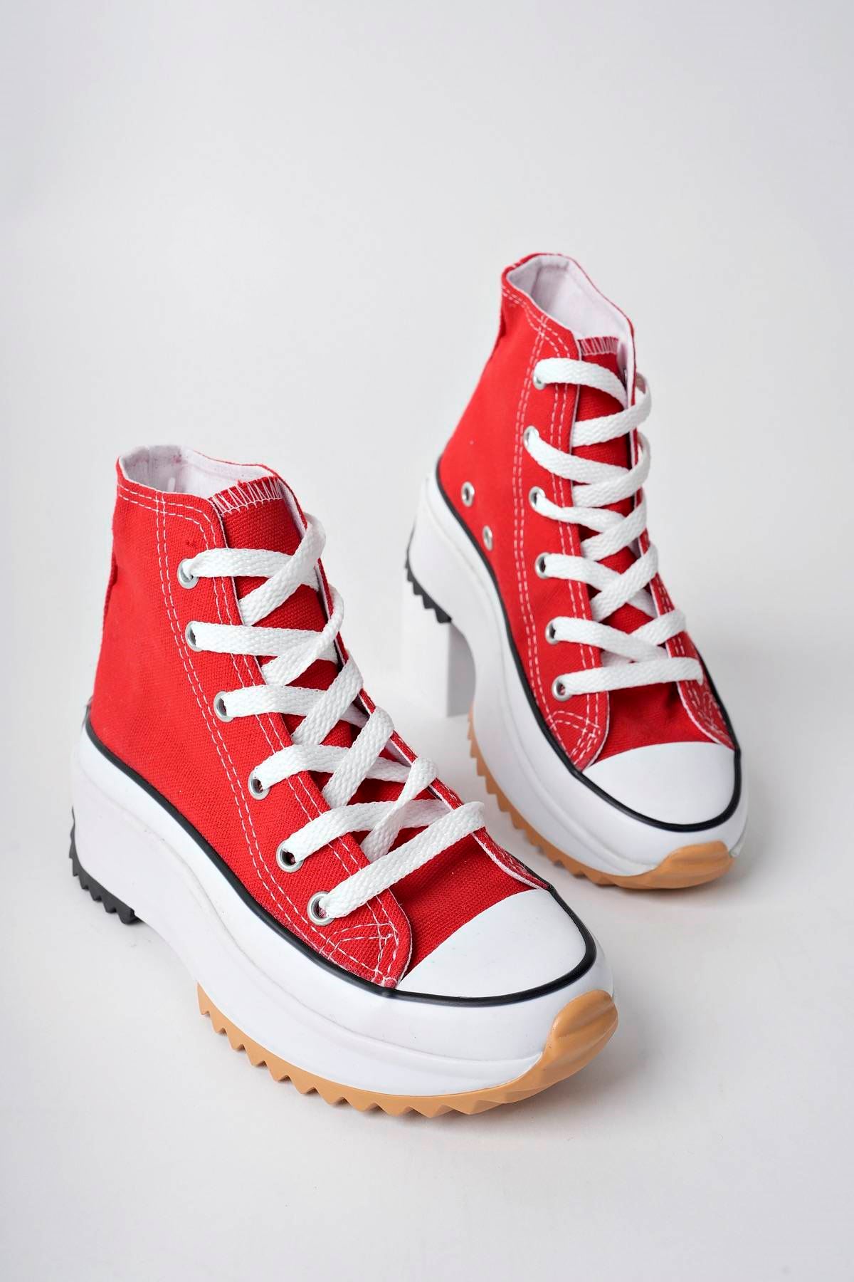 Kalın Taban Uzun Kırmızı Keten Çocuk Spor Ayakkabı