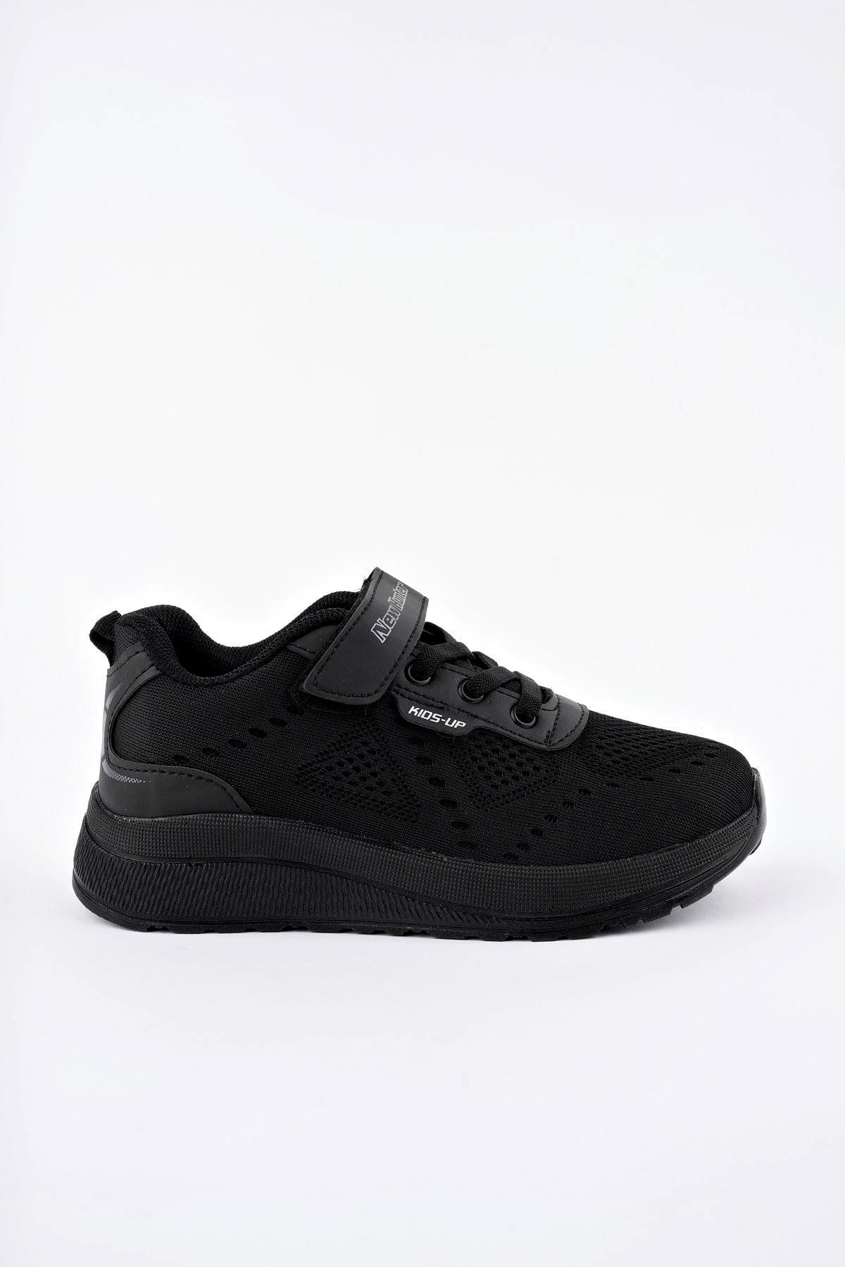 Fileli Siyah Tabanı Siyah Çocuk Spor Ayakkabı
