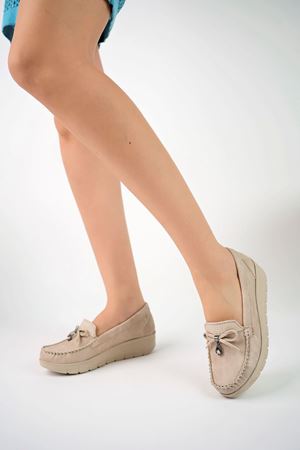 Dolgu Taban Dili Rugan Krem Kot Kadın Ayakkabı