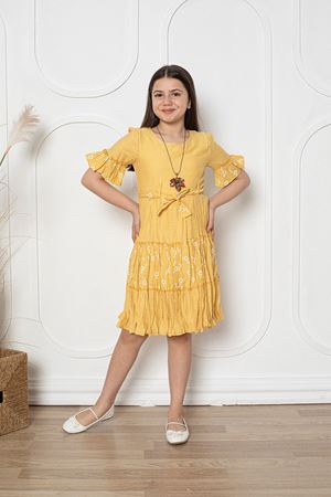 Çiçek Baskılı Kız Çocuk Elbise