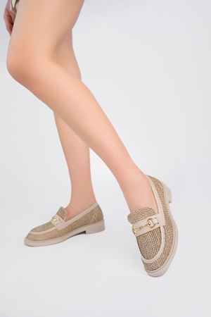 Dolgu Topuk Hasır Krem Ayakkabı