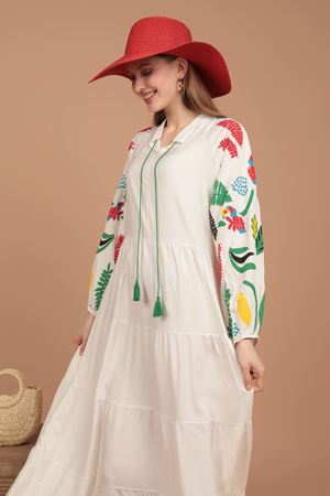 Kolları Desenli Kadın Elbise