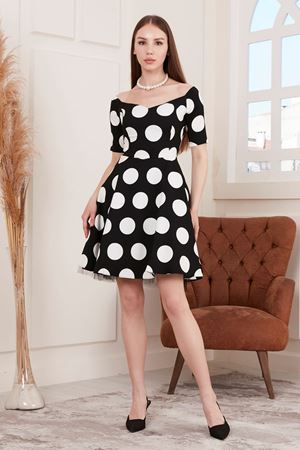 Puanlı Düşük Omuz Kadın Elbise