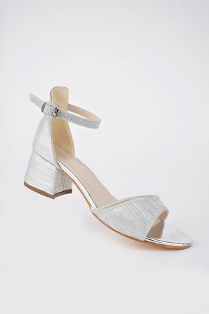 Topuklu Tek Bant Taş Biyeli Gümüş Kız Çocuk Ayakkabı