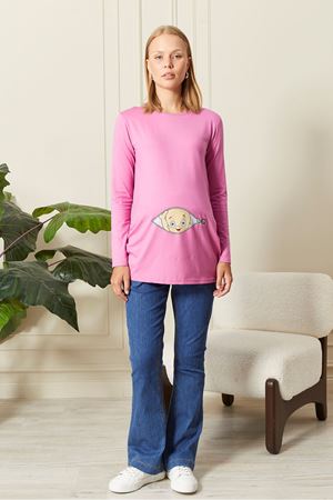 Uzun Kollu Baskılı Hamile Tişört