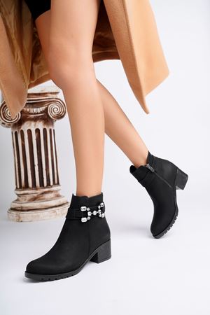 Tokalı Siyah Zümrüt Kadın Bot