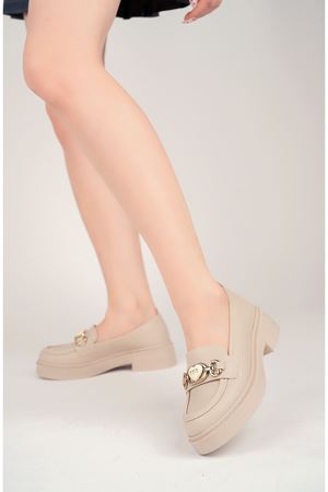 Dolgu Topuk Krem Cilt Kadın Ayakkabı
