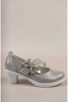 Topuklu Çatal Baretli Gümüş Kız Çocuk Ayakkabı