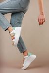 Poli Taban Cırtlı Yeşil Garnili Beyaz Spor Ayakkabı