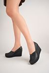 Dolgu Taban Çapraz Model Siyah Cilt Ayakkabı